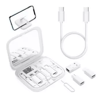 USB-адаптер Yousheng, чехол с несколькими кабелями для зарядки, чехол с кабелем передачи данных и подставкой для телефона, 9-в-1, держатель для SIM-карты, USB Type-C, комплект для быстрой зарядки белый