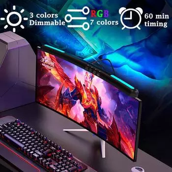 USB-экран с бесступенчатым затемнением, подвесной светильник, компьютерный изогнутый экран, монитор, световая панель, RGB-фон, атмосфера, настольная лампа для ухода за глазами curved monitor light чёрный