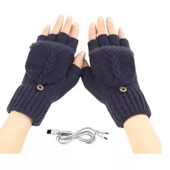 USB электрические перчатки для обогрева, полупальцы, замшевые, трикотажные, жаккардовые, зимние, модные, женские, шерстяные, без пальцев