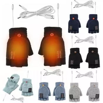 USB электрические перчатки с подогревом, регулируемая температура, перезаряжаемые варежки, моющиеся, безпальцевые грелки для рук, сенсорный экран, зимние грелки