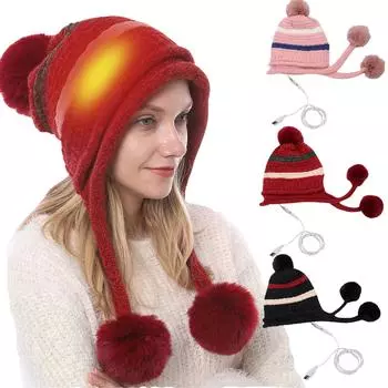 USB электрическое отопление Отопление шапка уличная вязаная шапка осень и зима One Size розовый