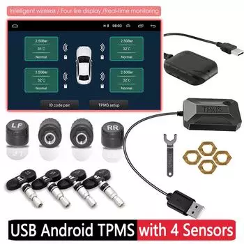 USB Android Автомобильная TPMS Беспроводная система контроля давления в шинах Охранная сигнализация с внешним внутренним датчиком для навигационного радио External location