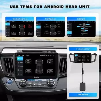 USB Android Car TPMS Беспроводная передача Система контроля давления в шинах Android Навигация TPMS с 4 датчиками Сигнализация Exteral Sensors
