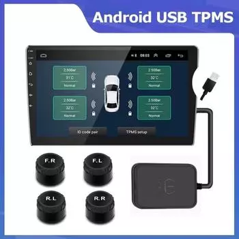 USB Android TPMS с датчиками контроля давления в шинах Система сигнализации Обмен беспроводной трансмиссией Система контроля давления в шинах
