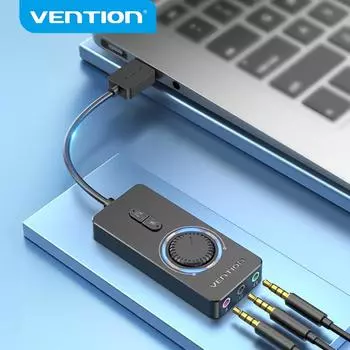 USB-аудиоадаптер Vention, внешняя стереозвуковая карта с разъемом для наушников и микрофона 3,5 мм для Windows Mac Linux
