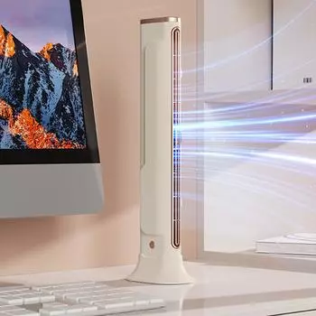 USB Bladeless Mini Tower Fan Компактный охлаждающий вентилятор Электрический вертикальный вентилятор Регулируемые вентиляционные отверстия Портативный кондиционер для дома бежевый