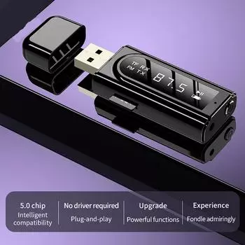 USB Bluetooth 5.0 передатчик приемник светодиодный дисплей MP3-плеер Aux автомобильный FM TV PC TF аудио стерео адаптер домашний динамик Black