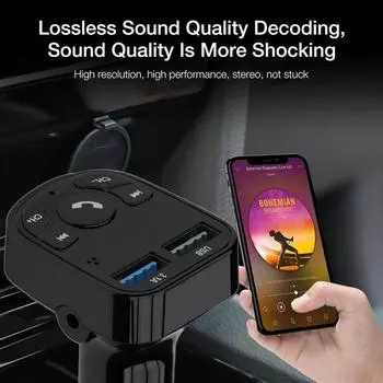 USB Bluetooth FM-передатчик Универсальный беспроводной автомобильный MP3-плеер Автомобильное зарядное устройство с громкой связью Разъем AUX-порта Адаптер Bluetooth чёрный