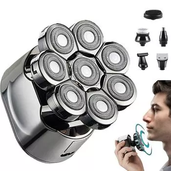 USB-бритва 6 в 1, многофункциональная головка, бритва для носа, щетка для чистки лица, 8 D лезвий, нож для бритья, машинка для стрижки волос в носу, ушах