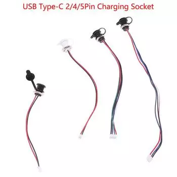 Usb-C 2/4/5Pin Высокотоковое зарядное гнездо с гайкой Ph2.0 Snap Lock Plate Usb Type-C Female Водонепроницаемый женский разъем Jack 2Pin чёрный