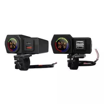 USB C Adapter Voltmeter Thermometer Digital Display Motorcycle USB Type C Charger 36W QC3.0 3.4A Fast Charging for Cell Phone
