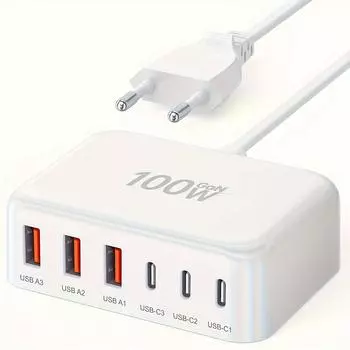 USB C быстрое зарядное устройство 100 Вт GaN 6 портовый тип USB C зарядная станция концентратор блок USB C настенное зарядное устройство удлинитель адаптер вилка куб кирпич