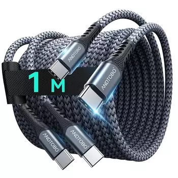 USB C cable [Set of 2] ANDTOBO PD compatible 60W fast charging type c cable Heavy duty nylon iPhone 16 charging cable, iPhone 15 charging cable