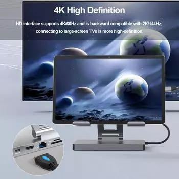 USB C Docking Station Laptop Stand Holder Mobile Hub PD USB3.0 Stand Type C Docking Station Bracket SD Slot TF Gigabit Ethernet