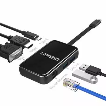 USB C Hub 1 x 6 портов Type C док-станция в локальной сети HDMI VGA USB C зарядный USB порт x для Macbook Pro Samsung Type C адаптер - (6 1 Порт, Порт, Порт,