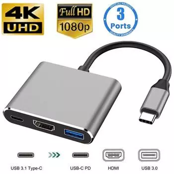 USB C HUB 3in1 Type C 3.0 to HDMI-совместимая док-станция PD Fast Charge 4K HDMI адаптер-разветвитель для MacBook Phone Computer