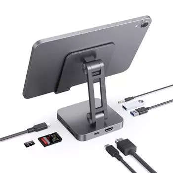 USB C Hub Stand Enhanced 7 в 1 Док-станция 4K HDMI Адаптер для портативного 100 Вт PD USB Multiport 2 x USB Card Audio Jack для iPad Macbook Pro - USB-C