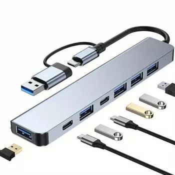 USB C Hub USB Hub 3.0, VIENON Aluminum 7 в 1 USB удлинитель, USB разветвитель с 1 X USB 3.0, 4 X USB 2.0 и 2 X USB C портами 7 in 1 Type-C