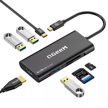 USB C-концентратор QGeeM USB C-HDMI-адаптер 4K USB C Dongle 100 Вт Power Delivery 3 USB-порта Кардридер Совместимость с устройствами типа C, такими как MacBook iPad HP