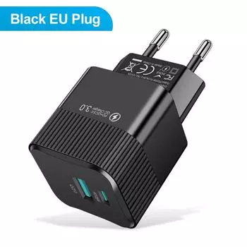 USB C PD 25 Вт быстрое зарядное устройство для iPhone 16 Pro Max Xiaomi 15 Oneplus KR EU US Mini 2 порта дорожный адаптер для быстрой зарядки телефона EU Plug Black