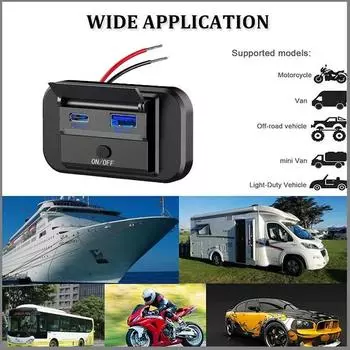 USB Car Fast Charger Socket Panel with QC3.0 PD3.0 Wall-Mount USB Type-C Charging Ports with On/Off Switch Suitable amagi синий