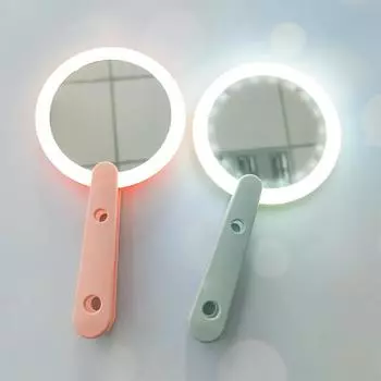 USB Charge Woman LED Rotary Switch Makeup Mirror Heart Mirror Pink WhiteCute Convenient Hand Held Luxury Round Private Label розовый
