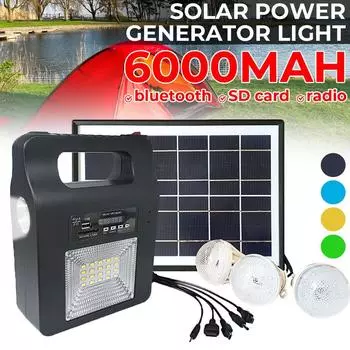 USB Charger Home System Solar Power Panel Generator Kit FM bluetooth Speaker with 6V 3 LED Bulbs Light Outdoor Lighting 5W