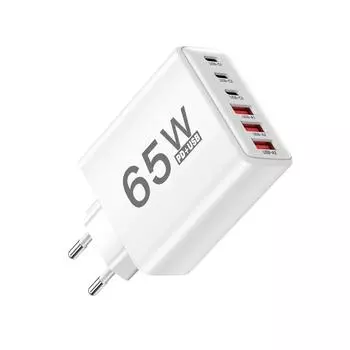 USB Charger Type C Total 65W Muti 6 Ports Quick Fast Charging EU/US/UK Plug Mobile Phone Wall Adapter for IPhone Samsung Xiaomi EU Plug White