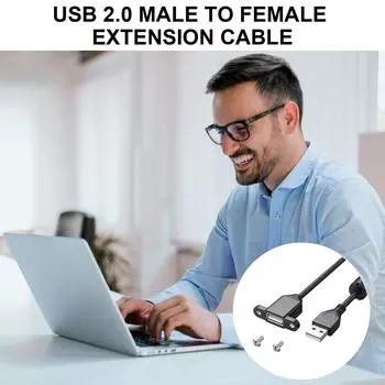 Удлинительный кабель для зарядки USB, штекер-гнездо, USB 2.0, порт для зарядки, для монтажа на панель, с отверстием для винта, для телефонов, ноутбуков, мышей 100CM