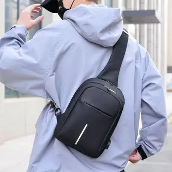 USB Charging Men s Chest Bag Crossbody Bag Business Single-shoulder Bag Casual Chest Bag чёрный