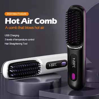 USB цифровой дисплей, расческа для выпрямления волос, регулируемая температура, утюжок для волос для женщин, инструменты для укладки волос чёрный