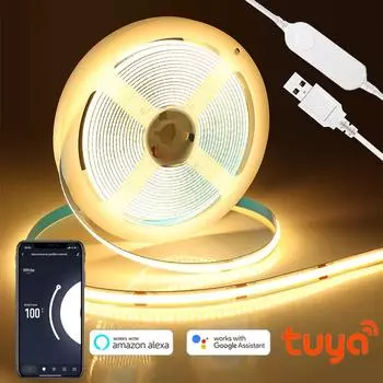 USB COB Светодиодные ленты Tuya Wi-Fi Светодиодные ленты DC5V Smart APP Голосовое управление Светодиодная лента Подсветка телевизора Работа с Alexa Google Home