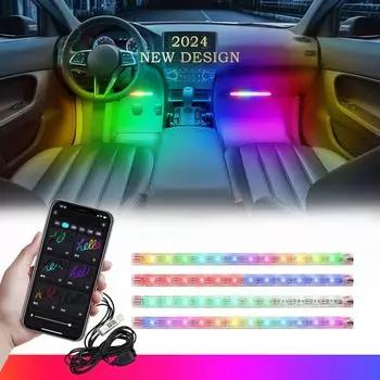 USB цветные светодиодные фонари для ног в салоне автомобиля RGB подсветка комплект освещения приложение управление музыкой неоновые декоративные лампы авто атмосфера
