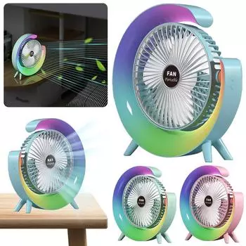 USB Desk Fan 3 Speeds Portable Table Fan with Colorful Light Personal Fan Quiet Small Cooling Fan for Home Bedroom Dorm синий