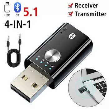 USB Dongle RCA беспроводной адаптер стерео Bluetooth 5.1 автомобильные аксессуары аудио приемник передатчик 4 в 1 для автомобильного комплекта ТВ ПК наушники 3,5 мм 3,5 AUX чёрный