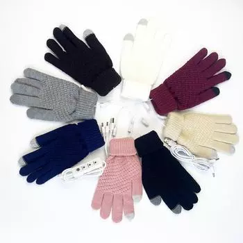 USB Electric Heating Gloves 5-hand Knitted Pineapple Plaid Long Sleeves Winter Warmth Touch Screen Warmth