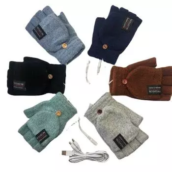 USB-грелка для рук, перчатки с полупальцами, мужские зимние теплые аксессуары, одежда One size palm back heating