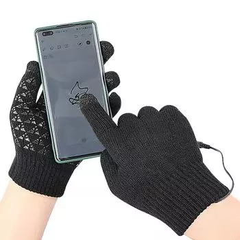 USB Heated Knitted Gloves Touch Screen Gloves Non-Slip Thermal Knitting Mitts Winter Cycling Gloves for Outdoor Sports серый