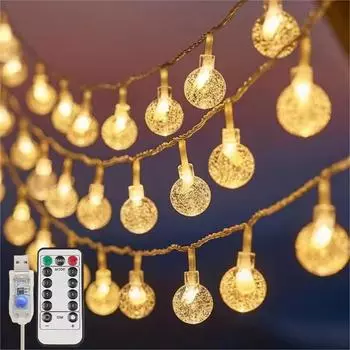 USB хрустальные шары гирлянды с пультом дистанционного управления 8 режимов IP65 водонепроницаемый теплый белый светодиодный гирлянда для сада свадьба рождество декор 6M 50LEDs теплый белый