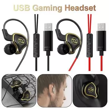 Usb игровая гарнитура с микрофоном, проводные наушники с дистанционным управлением, диафрагма для домашних животных, USB-кабель 2,5 м для ПК, компьютера, Ps4, Ps5 1pairs чёрный