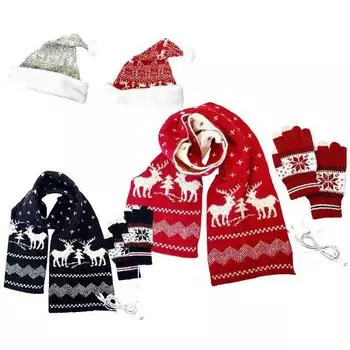 USB Электрический нагревательный комплект из трех предметов Маленький свежий снежинка олень Рождественский вязаный шарф шапка перчатки жаккард