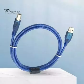 USB-кабель 1,5 м со стабильной передачей, прозрачный синий медный кабель USB 2.0 от A до B, мужской кабель для передачи данных принтера для офиса 1.5M
