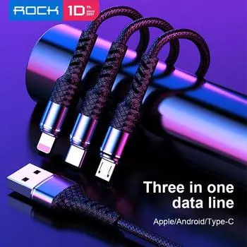 USB-кабель 3 в 1, 3 А, линия быстрой зарядки, универсальный, 1,2 м для iPhone Type-C, Android Micro, 3-в-1