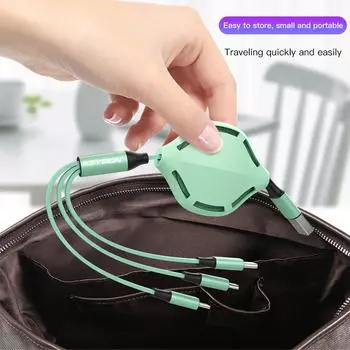 USB-кабель 3 в 1 для зарядного устройства IPhone Type-C, телескопический удлинительный кабель Micro USB для зарядки телефона 3in1 cable зелёный