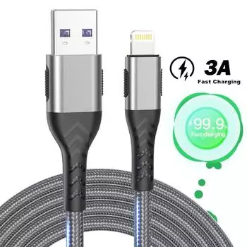 USB-кабель 3A для быстрой зарядки, зарядное устройство для мобильного телефона, кабель для передачи данных 1m чёрный