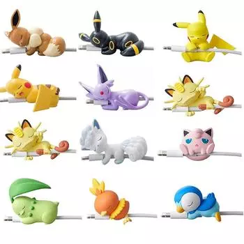 USB-кабель Bites Pokemon Pikachu Figures Eevee Data Cable Защитный чехол для наушников Kawaii Cartoon Cute Jigglypuff Детские игрушки Подарок коричневый