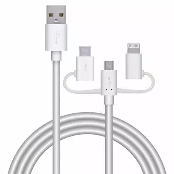 USB-кабель для смартфона ELECOM 3 в 1 microUSB+Type-C+Lightning 1,2 м белый [совместимость с iPhone 16 серии проверена] MPA-AMBLCAD12WH