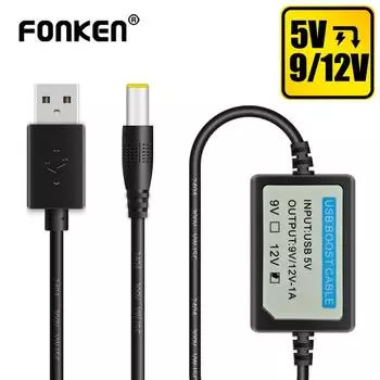 USB-кабель для зарядки Fonken, адаптер повышения мощности, преобразователь напряжения постоянного тока от 5 В до 9 В/12 В, 1 А, провод 2,1x5,5 мм для зарядки ноутбука 5V to 9V чёрный