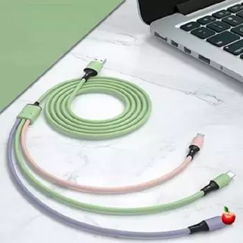 USB-кабель для зарядки GIMIRO 3 в 1. Кабель для быстрой зарядки типа C. Совместим с большинством смартфонов. 120 см, цветной. розовый/зелёный