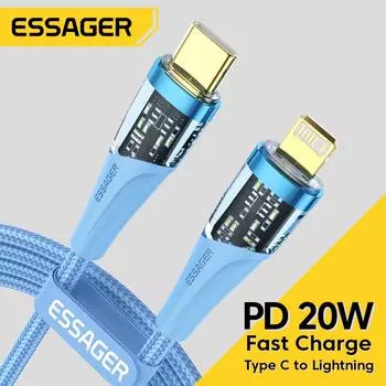 USB-кабель Essager для iPhone 13 12 11 Pro Max XS Xr 8 7 6 PD, кабель для быстрой зарядки для iPad Pro Air, 20 Вт, кабель типа C, шнур для зарядного устройства 1M розовый